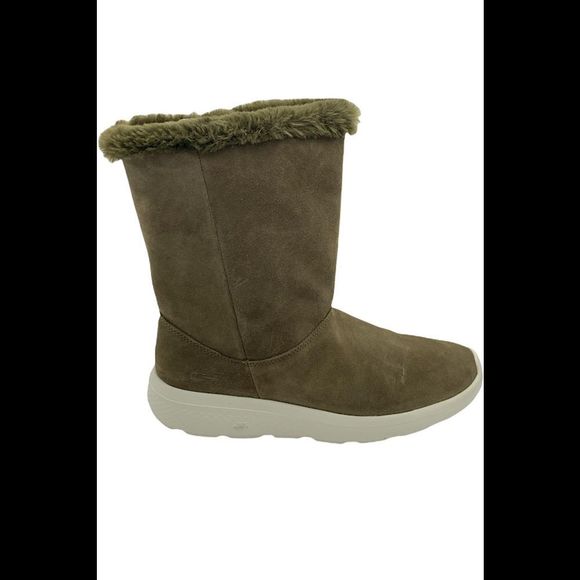 Skechers GOwalk Suede and Faux Fur Boots Stunning Olive - Medium - Picture 1 of 5